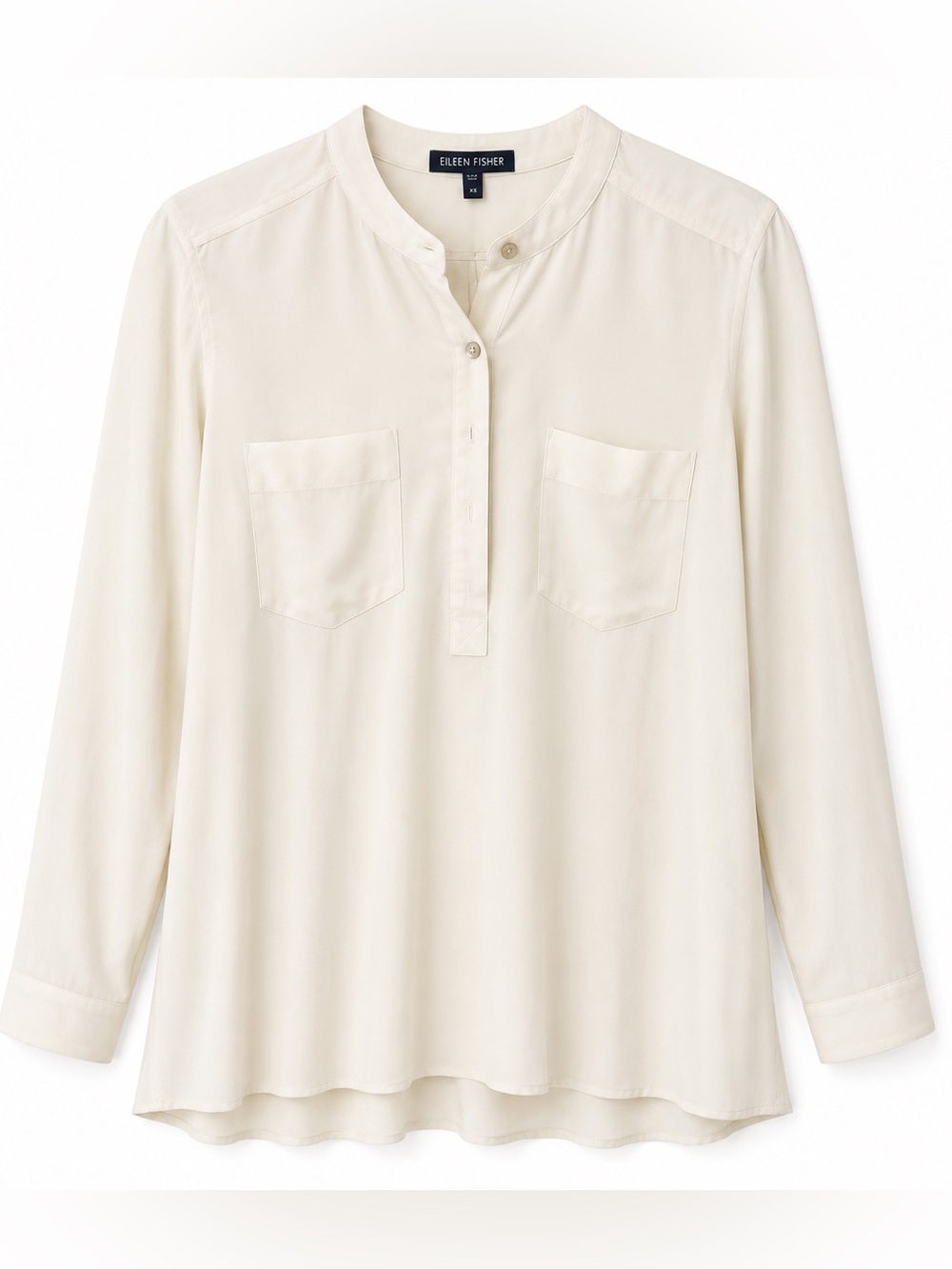 Eileen Fisher 100% Silk Tunic Blouse Women’s XS Ivory Cream Long Sleeve Top